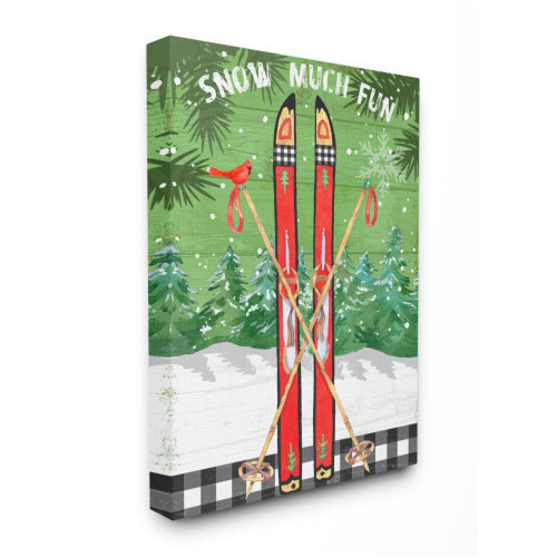 Green and Red "Snow Much Fun" with Ski Canvas Wall Art Decor 48" x 36"