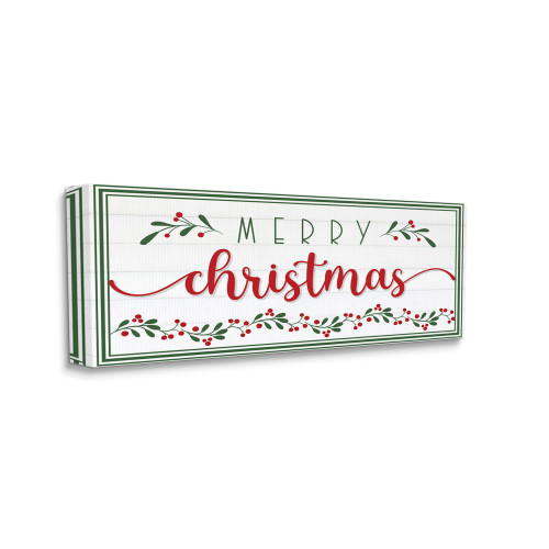 Red and Green Merry Christmas Phrase Festive Floral Holly Rectangular Wall Art 48" x 20"
