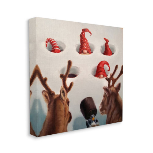 Brown and White Whack an Elf Christmas Reindeer Humor Square Wall Art Decor 24" x 24"