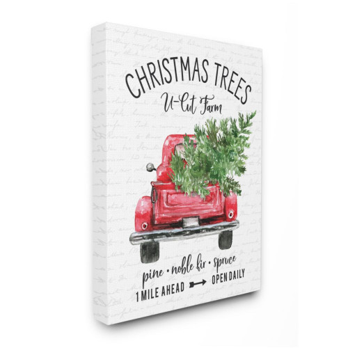 White and Red Farm Truck with Winter Pine Christmas Rectangular Wall Art 20" x 16"