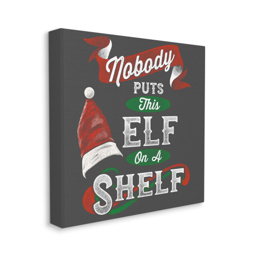 Black and Red Holiday Elf Phrase Santa Hat Stretched Christmas Wall Art 24"