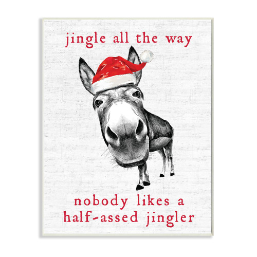 White and Red Jingle All The Way Sassy Christmas Donkey Rectangular Wall Plaque Art 15" x 10"