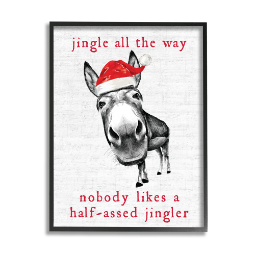 White and Red Jingle All The Way Sassy Christmas Donkey Rectangular Framed Wall Art 30" x 24"