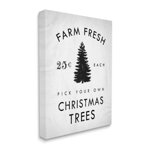 White and Black Vintage Style Christmas Tree Farm Sign Rectangular Canvas Wall Art Decor 30" x 24"
