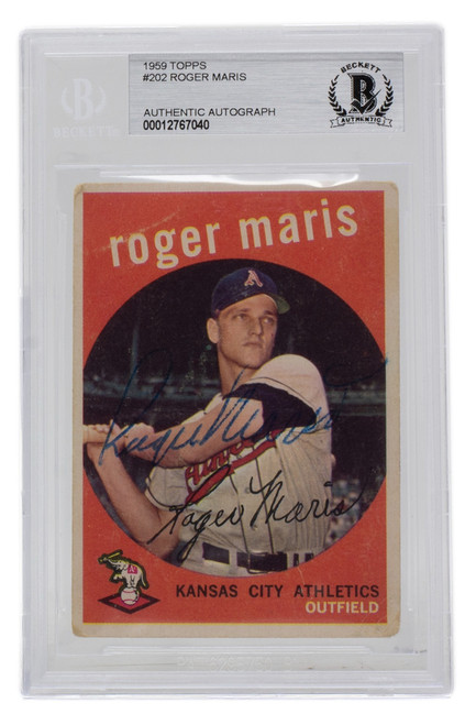 Roger Maris Signed 1959 Topps Kansas City Athletics Baseball Card #202 BAS