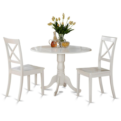 East West Furniture Dublin Wood 3-Piece Dining Set With White DLBO3-WHI-W