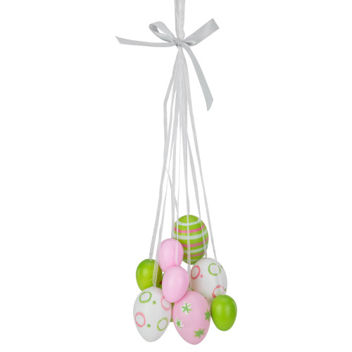 17" Pastel Pink, Green and White Floral Striped Spring Easter Egg Cluster Hanging Decoration