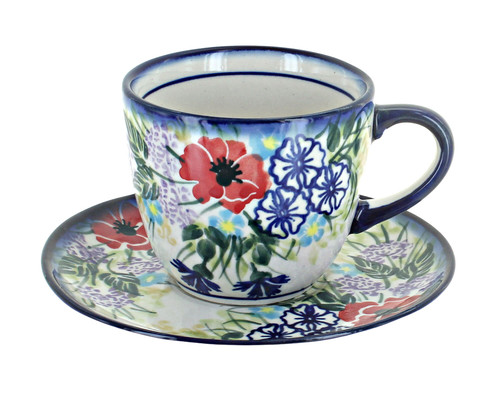 Blue Rose Polish Pottery 17G-17J WR Unikat Cup & Saucer