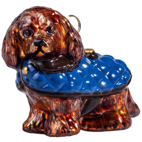 Ruby Cavalier King Charles Spaniel in Navy Blue Quilted Coat Polish Ornament