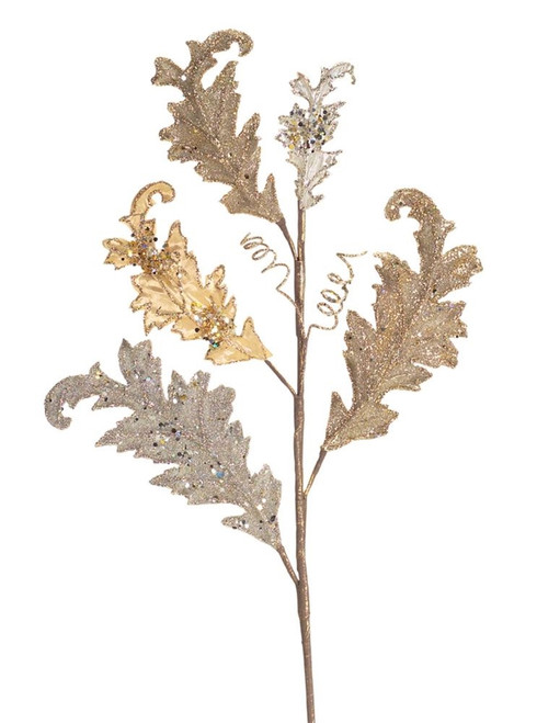 Set of 6 Gold and Brown Glittered Artificial Acanthus Leaf Spray 26.75”