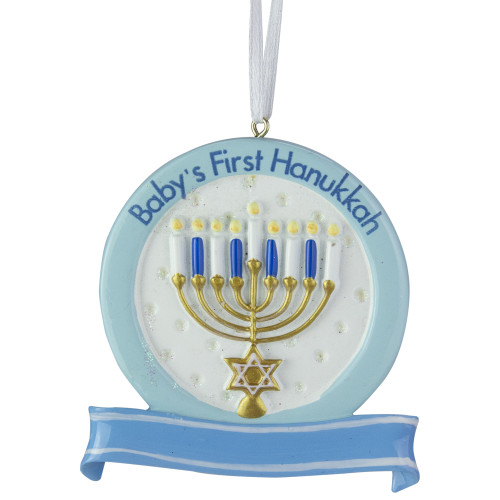 3.3" Blue and White "Baby's 1st Hanukkah" Holiday Ornament