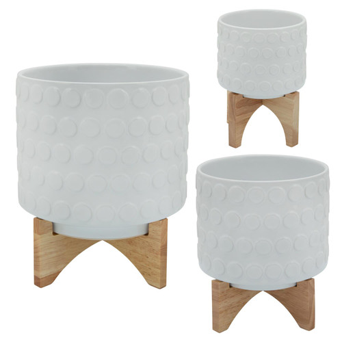 Sagebrook Home Ceramic Planter On Wooden Stand With White Finish 15033-06