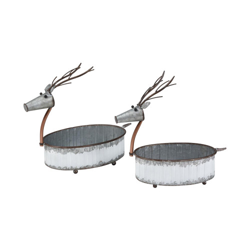 Pomeroy Traditional Winterbrigde Set Of 2 Reindeer Pots In White Finish 201080