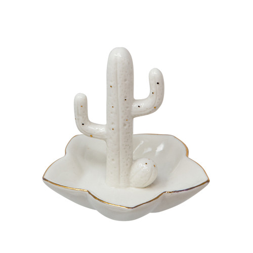 Sagebrook Home White And Gold Cactus Flower Ringholder 12391-05