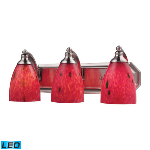 Elk 3 Light Vanity In Satin Nickel And Fire Red Glass - Led 570-3N-FR-LED