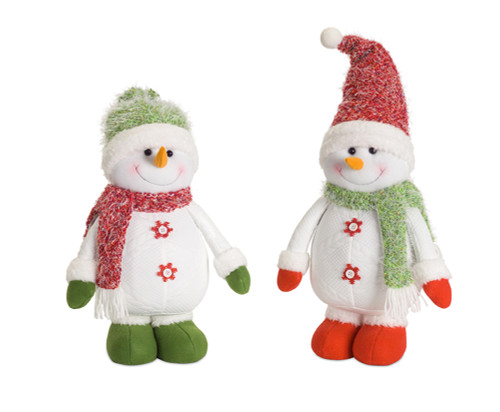 Set of 4 White and Red Christmas Decoration Snowman Figures Tabletop 17"