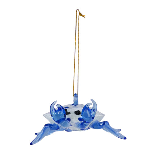 Blue Crab Glow in the Dark Glass Christmas Ornament
