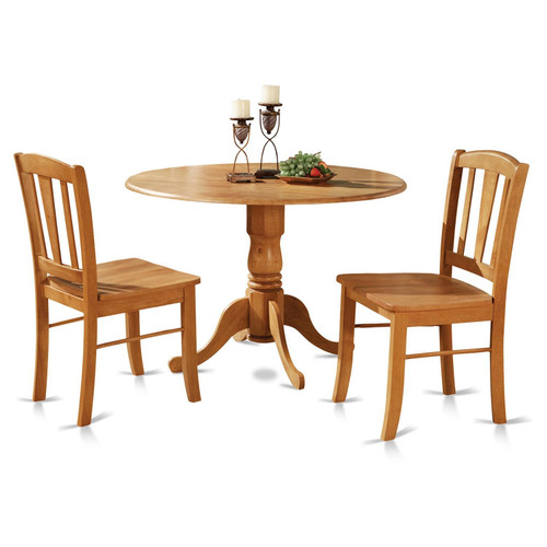 East West Furniture Dublin Wood 3-Piece Dining Set With Oak Finish DLIN3-OAK-W