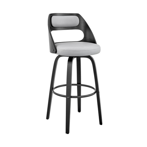 Armen Living Julius Gray Faux Leather And Black Wood Bar Stool LCJUBABLGR26