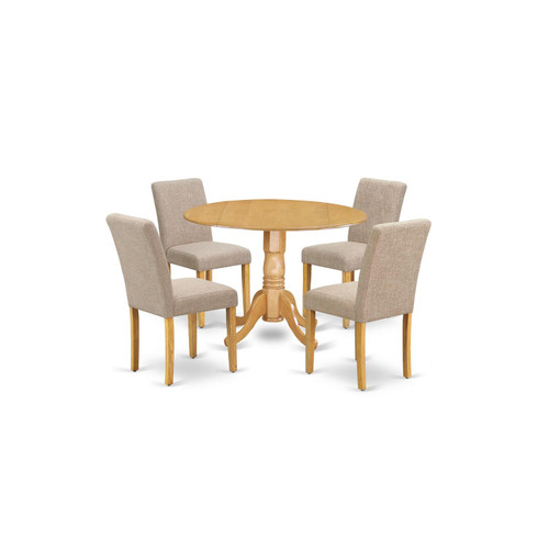 East West Furniture Dublin Wood 5-Piece Parson Dining Set In Oak DLAB5-OAK-04