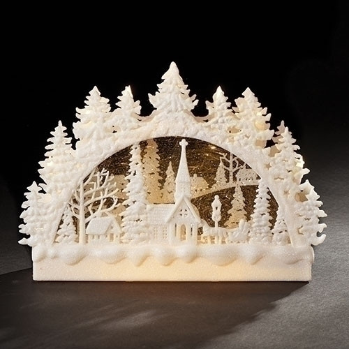 13" White LED Swirl Christmas Church Scene Plastic Arch Battery Operated Figurine
