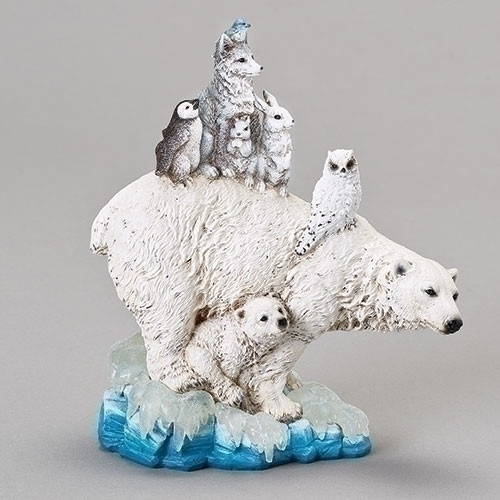 8.5" Polar Bear Animal Pile Christmas Resin Figurine