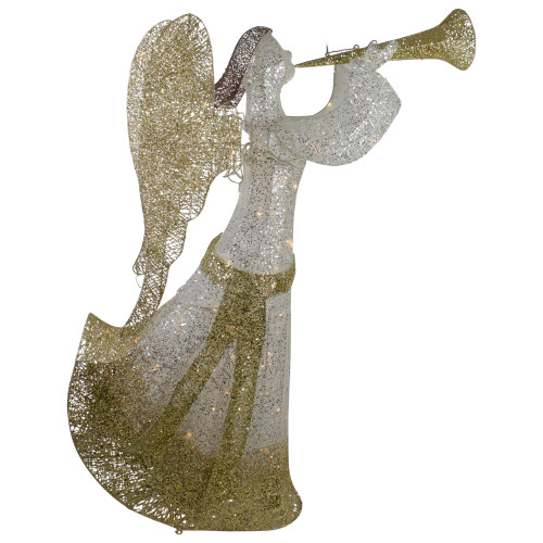 44" Cotton Thread LED Lighted Gold and Silver Glitter Angel Outdoor Christmas Decoration