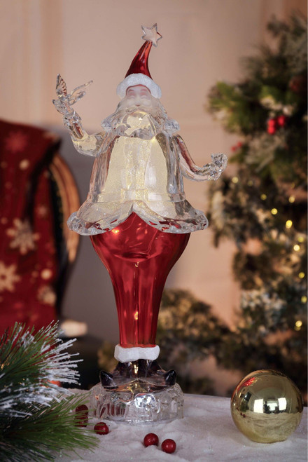 Set of 2 Clear and Red Gold Glitter Santa LED lighted Christmas Tabletop Decor 13.5"