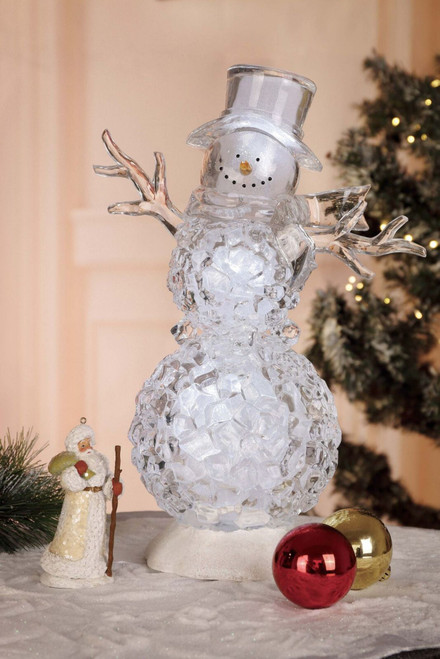 Set of 2 Clear Medium Silver Glitter Snowman Tabletop Decor 18.5"