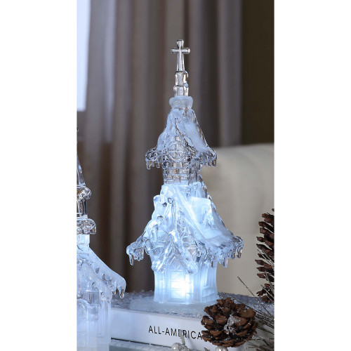 Set of 2 Clear Narrow Church Christmas LED Lighted Tabletop Decor 10.75"