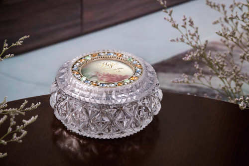 Set of 2 Clear and Gold Contemporary Diamond Cut Round Box 4.5"