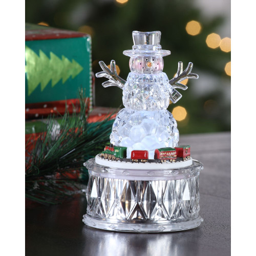 6.25" Clear and Red Small Revolving Snowman LED Lighted Tabletop Decor - 33834772