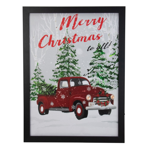 LED Red Vintage Truck "Merry Christmas" Wooden Framed Wall Art - 15.75" - Black