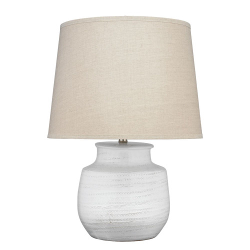 26” White and Beige Wide Trace Table Lamp with Large Cone Shade