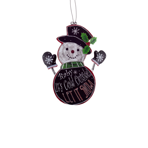 9.5" Black and Red Hanging Snowman Christmas Wall Plaque
