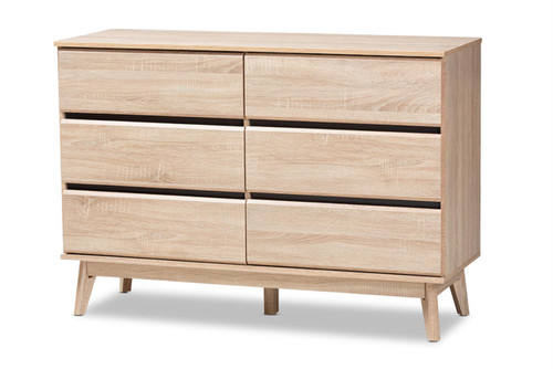 Baxton Studio Miren Mid-Century Modern Light Oak and Dark Grey 6-Drawer Dresser
