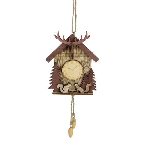 6" Wooden Cuckoo Clock With a Reindeer and Pine Trees Christmas Ornament