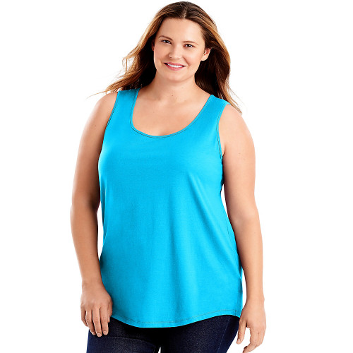 Just My Size Women's Cotton Jersey Shirttail Tank Top Process Blue Size 16
