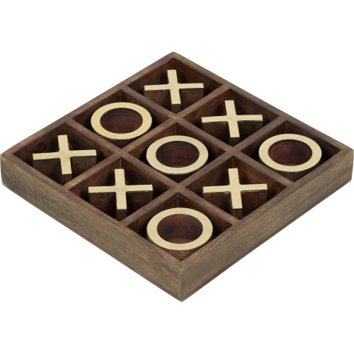 10" Brown Square Mango Wood Tic Tac Toe Board Game