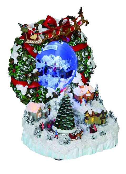 Set of 2 White and Red Frosted Wreath Village with Mirrors 9.75"