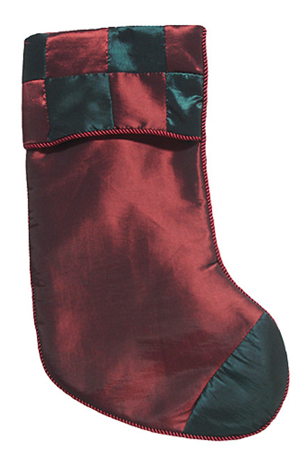 17" Red and Green Checkered Silk Christmas Stocking