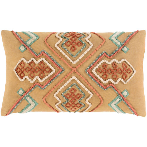 20" Red and Green Woven Embroidered Rectangular Throw Pillow Cover