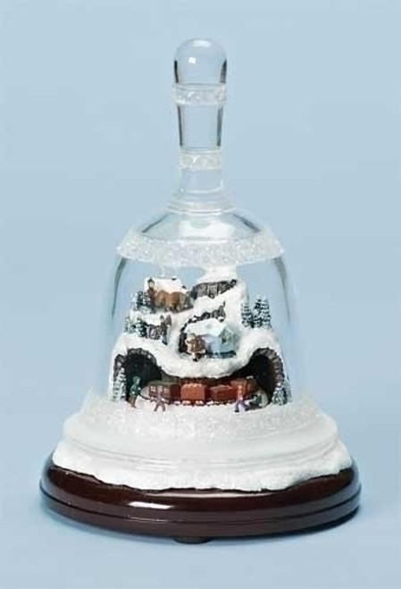 8.25" White and Brown Musical Lighted Bell with Rotating Winter Scene Christmas Tabletop Decor