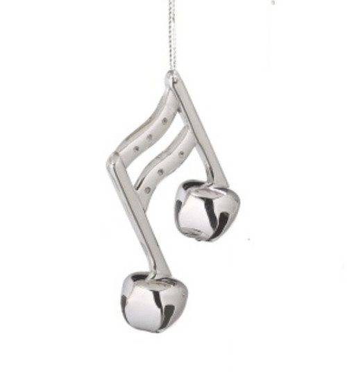 4.5" Shiny Silver Sixteenth Note Music Note Jingle Bell Christmas Ornament - 6226877