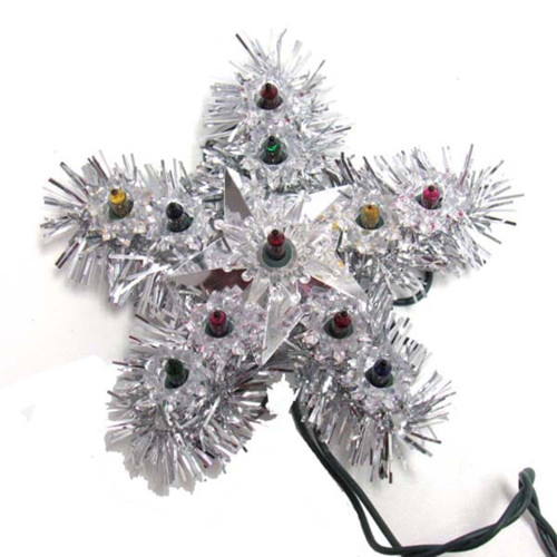 6.5" Pre-Lit Silver Star Christmas Tree Topper - Multi-Color Lights