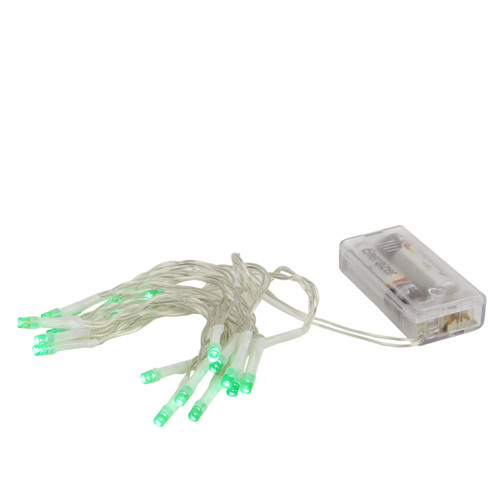 20 Battery Operated Green LED Wide Angle Christmas Lights - Clear Wire - 31466921