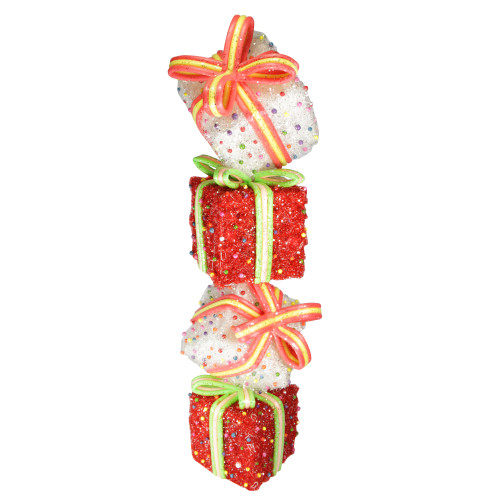 45" Red and White Lighted Candy Stacked Gift Boxes Christmas Outdoor Decor