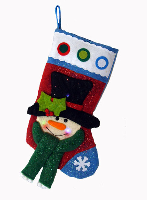 22" Color Changing LED Lighted Glittered Snowman Christmas Stocking
