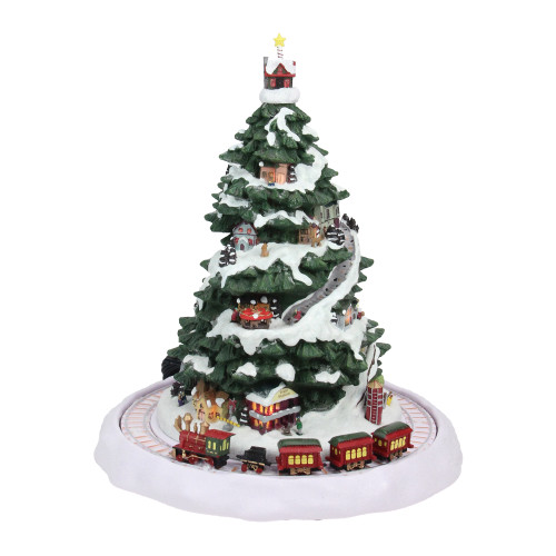 12.5" Pre-Lit Green and White Animated Musical Express Train Christmas Tabletop Decor