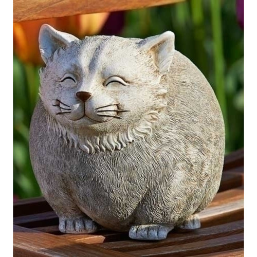 8.25" Smiling Fat Cat Outdoor Garden Statue